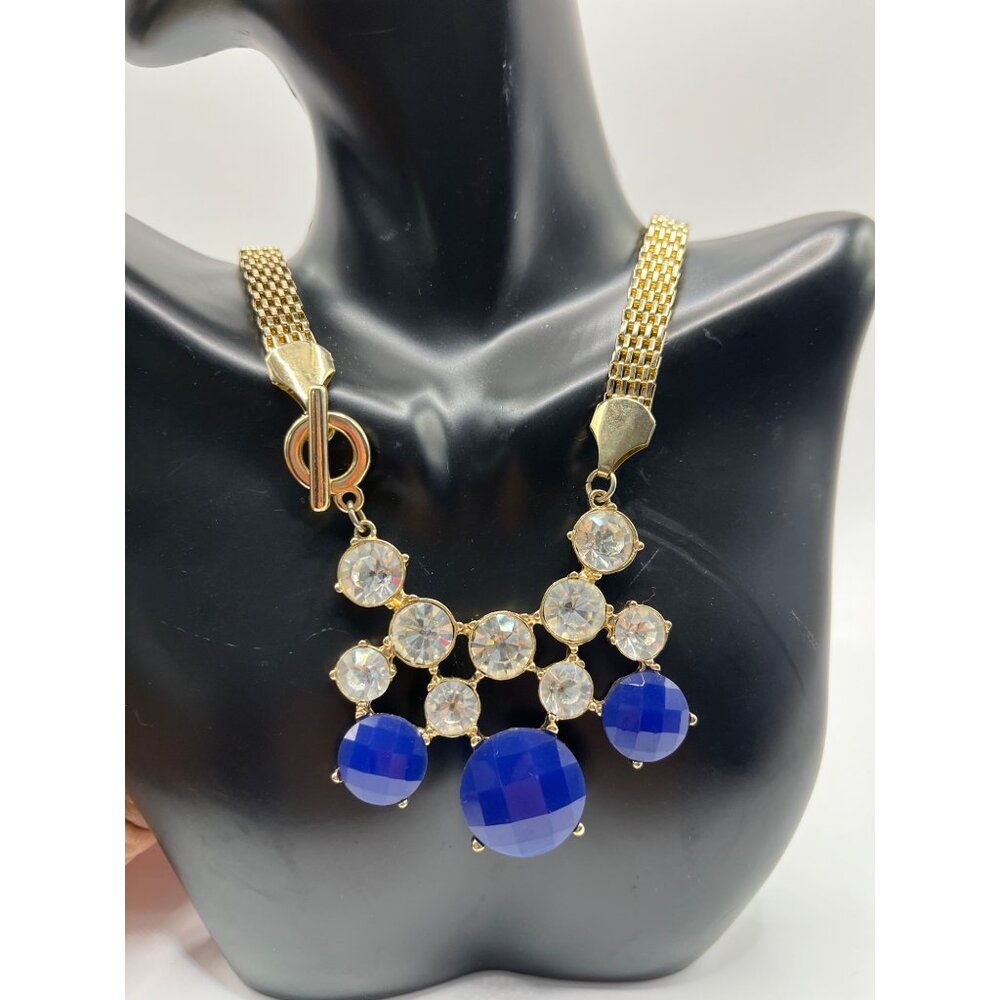 Gold-Tone Chain Statement Necklace With Blue & Clear Crystal Accents 18" L - Picture 6 of 8